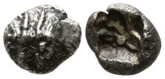 Greek Asia Minor. Uncertain mint 500-400 BC. Hemiobol AR 6mm., 0,54g. Radiate head of lion facing / Incuse punch. nearly very fine Rosen 395 var. (diobol); Klein 232 var. (diobol).