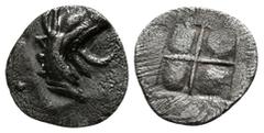 Greek Ionia. Teos circa 500-450 BC. Tetartemorion AR 6mm., 0,18g. Head of griffin right / Quadripartite incuse square. very fine Matzke Group Ca3; Balcer Group XXXIII; SNG Copenhagen –.