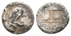 Greek Ionia. Teos circa 500-475 BC. Tetartemorion AR 5mm., 0,14g. Head of griffin right / Quadripartite incuse square. nearly very fine Matzke 93 (Teos); Balcer group XXXIII (Teos); SNG von Aulock 793