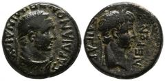Roman Provincial Lydia. Sardeis . Nero AD 54-68. Bronze Æ 14mm., 3,24g. ΝΕΡΩΝ ΚΑΙCAP, laureate head right / CAPΔΙΑΝΩΝ EΠΙ MNACEOY, laureate and draped bust of Herakles right. very fine RPC 3005.