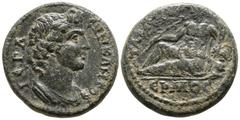 Roman Provincial Lydia. Tabala. Pseudo-autonomous issue Time of Marcus Aurelius (161-180 AD).. Bronze Æ 21mm., 7,35g. IЄPA CVNKΛHTOC, draped youthful bust of the Senate right / TABAΛЄΩN ЄPMOC, river g