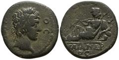 Roman Provincial Lydia. Tripolis. Pseudo-autonomous issue AD 138-192. Bronze Æ 21,0mm., 6,66g. laureate head of Demos right / River god Maiandros reclining left. very fine