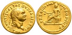 Roman Imperial Titus AD 79-81. Rome Aureus AV 17mm., 7,10g. IMP TITVS CAES VESPASIAN AVG P M, laureate head of Titus right / TR P VIIII IMP XIIII COS VII P P, Ceres seated left, holding grain ears in 