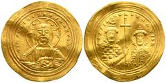 Byzantine Basil II Bulgaroktonos, with Constantine VIII AD 976-1025. Constantinople Histamenon Nomisma AV 25mm., 4,38g. + IhS XIS REX REGNANTInm, Bust of Christ facing, wearing nimbus cross ornamented