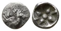 Greek Ionia. Uncertain mint 450-400 BC. Tetartemorion AR 4mm., 0,13g. Forepart of pegasos right / Stellate pattern within incuse square. nearly very fine CNG E-248, lot 147.