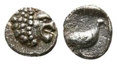 Greek Caria. Mylasa circa 420-390 BC. Tetartemorion AR 5mm., 0,21g. Head of roaring lion right / Bird standing right, within incuse square. very fine SNG Kayhan 944 var.; SNG Keckman 922 var.