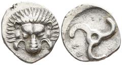 Greek Dynasts of Lycia. Perikles 380-360 BC. 1/3 Stater AR 16mm., 2,68g. Facing lion's scalp / Triskeles. very fine Falghera 217; SNG Copenhagen -; SNG von Aulock 4254-6.