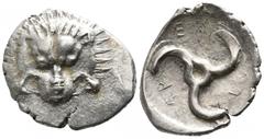 Greek Dynasts of Lycia. Perikles 380-360 BC. 1/3 Stater AR 17mm., 2,82g. Facing lion's scalp / Triskeles. very fine Falghera 217; SNG Copenhagen -; SNG von Aulock 4254-6.
