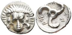 Greek Dynasts of Lycia. Perikles 380-360 BC. 1/3 Stater AR 15mm., 2,81g. Facing lion's scalp / Triskeles. very fine Falghera 217; SNG Copenhagen -; SNG von Aulock 4254-6.