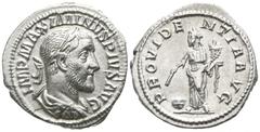 Roman Imperial Maximinus I Thrax AD 235-238. Rome Denarius AR 18mm., 2,71g. IMP MAXIMINVS PIVS AVG, laureate, draped and cuirassed bust of Maximinus to right / PROVIDENTIA AVG, Providentia standing le