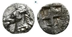 Greek Aeolis. Kyme circa 480-450 BC. Tetartemorion AR 4mm., 0,19g. Head of horse to left / Quadripartite incuse square. very fine Klein 332 var.; Rosen -; SNG Copenhagen -; SNG von Aulock -.