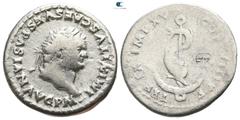 Roman Imperial Titus AD 79-81. Rome Denarius AR 18mm., 2,93g. IMP TITVS CAES VESPASIAN AVG P M, laureate head of Titus right / TR P IX IMP XV COS VIII P P, dolphin entwined around anchor. nearly very 