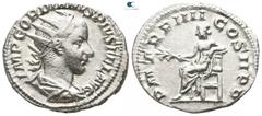 Roman Imperial Gordian III. AD 238-244. Rome Antoninianus AR 21mm., 4,31g. IMP GORDIANVS PIVS FEL AVG, radiate, draped and cuirassed bust of Gordian to right / P M TR P IIII COS II P P, Apollo seated 
