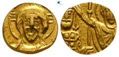 Byzantine John I Tzimisces AD 969-976. Constantinople Weight of Tremissis AV, type of Histamenon AV. 11mm., 1,17g. Facing bust of Christ Pantokrator / Crowned facing bust of John, holding patriarchal 