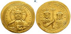 Byzantine Basil II Bulgaroktonos, with Constantine VIII AD 976-1025 , (struck 1005-1025).. Constantinople Histamenon Nomisma AV 25mm., 4,39g. + IhS XIS RЄX RЄgNANTIhM, bust of Christ Pantocrator facin