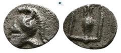 Greek Asia Minor. Uncertain mint circa 500-400 BC. Tetartemorion AR 5mm., 0,17g. Helmet left / Amphora within linear square. very fine CNG, E-auction 334, Lot 152.