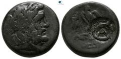 Greek Lydia. Blaundos 200-100 BC. Bronze Æ 17mm., 7,09g. Laureate head of Zeus to right / Eagle standing left, to left, kerykeion; to right, grain ear; c/m: mongram. fine