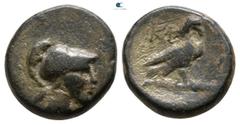 Greek Lydia. Kibyra circa 200-100 BC. Bronze Æ 10mm., 1,77g. Helmeted head of Athena / Eagle standing on thunderbolt. very fine SNG Aulock 3719.