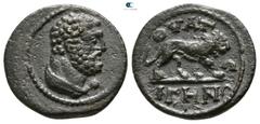 Roman Provincial Lydia. Thyateira . Pseudo-autonomous issue circa AD 100-300. Bronze Æ 13mm., 2,11g. Head of Herakles right / ΘVΑTЄIPHNΩN, lion advancing right. very fine BMC 40.