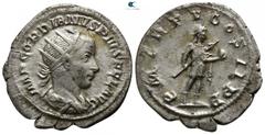 Roman Imperial Gordian III. AD 238-244. Rome Denarius AR 21mm., 2,99g. IMP GORDIANVS PIVS FEL AVG, radiate, draped and cuirassed bust of Gordian III to right / P M TR P V COS II P P Gordian III, in mi