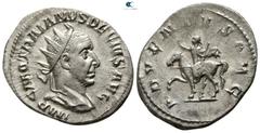 Roman Imperial Trajanus Decius AD 249-251. Rome Antoninianus AR 21mm., 3,67g. IMP C M Q TRAIANVS DECIVS AVG, radiate, draped and cuirassed bust of Trajan Decius right / ADVENTVS AVG, Trajan Decius on 