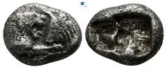 Greek Kings of Lydia. Sardeis. Kroisos 564-539 BC. 1/6 Stater AR 10mm., 1,54g. Confronted foreparts of lion and bull / Incuse punch. nearly very fine Berk 25; Traité I -; SNG Kayhan I 1019.
