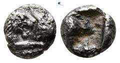 Greek Kings of Lydia. Sardeis. Kroisos 564-539 BC. 1/24 Siglos AR 5mm., 0,39g. Confronted foreparts of lion and bull / Incuse punch. very fine Berk -; Traité -; SNG Kayhan I 1022; Klein 562.