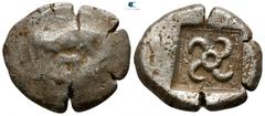 Greek Dynasts of Lycia. Uncertain mint. Uncertain Dynast 450 BC. Stater AR 20mm., 8,38g. Cow standing left, head right, suckling calf / "Sppnatza", tetraskeles. nearly very fine Traité 335; SNG Aulock