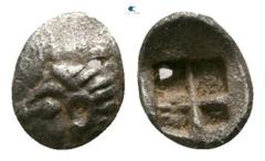 Greek Ionia. Kolophon circa 525-500 BC. Tetartemorion AR 3mm., 0,13g. Archaic head of Apollo to left / Quadripartite incuse square. very fine SNG Kayhan 343; SNG von Aulock 1810.