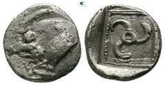 Greek Dynasts of Lycia. Uncertain Dynast 500-480 BC. 1/6 Stater AR 10mm., 1,16g. Forepart of a boar left / Triskeles within incuse square. very fine SNG von Aulock 4059 (Stater).