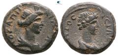 Roman Provincial Lydia. Hermocapelia. Pseudo-autonomous issue circa AD 117-138. Bronze Æ 13mm., 2,86g. EΡΜΟΚΑΠΗΛΙΤΩΝ, turreted and draped bust of Roma right / ΙEΡΑ СVΝΚΛΗΤΟС, draped bust of the Senate