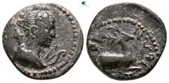Roman Provincial Lydia. Hierokaisareia . Semi-autonomous issue circa AD 54-138. Bronze Æ 14mm., 2,81g. Head of Artemis right, quiver behind shoulder, bow and arrow before / IEΡOKAICAΡEΩN, forepart of 