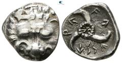 Greek Dynasts of Lycia. Vekhssere II 410-390 BC. 1/3 Stater AR 13mm., 2,95g. Facing head of lion / Triskeles, monogram in center, WE-XSSE-RE (in Lycian) around, all in shallow incuse circle. very fine