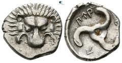 Greek Dynasts of Lycia. Perikles 380-360 BC. 1/3 Stater AR 14mm., 2,66g. Facing lion's scalp / Triskeles. very fine Falghera 217; SNG Copenhagen -; SNG von Aulock 4254-6.