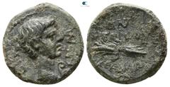 Roman Provincial Lydia. Philadelphia. Caligula AD 37-41. Kleandros, philokaisar Bronze Æ 13mm., 2,57g. ΓAIOC KAICAP, bare head right, lituus to lower right / ΦIΛAΔЄΛΦЄωN, winged thunderbolt, KΛЄANΔΡOC