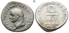 Roman Imperial Titus AD 79-81. Rome Denarius AR 16mm., 3,22g. IMP TITVS CAES VESPASIAN AVG P M, laureate head of Titus left / TR P IX IMP XV COS VIII P P, wreath set upon curule chair. very fine RIC 1