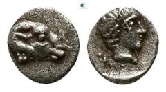 Greek Troas. Kebren circa 400 BC. Tetartemorion AR 4mm., 0,11g. Laureate Head of Apollo right / Head of ram right good very fine BMC 14 var. (Hemiobol).