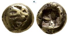 Greek Kings of Lydia. Alyattes - Kroisos 610-546 BC. Fourrée Hemihekte EL 5mm., 0,94g. Head of roaring lion right, knob on forehead / Incuse punch. nearly very fine Weidauer Group XVI, 90 (For origina