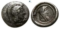 Greek Dynasts of Lycia. Uncertain mint. Kherei circa 440-410 BC. Obol AR 8mm., 0,63g. Helmeted head of Athena right / Head of Kherei right, wearing bashlyk, in dotted circular border within incuse cir