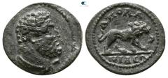 Roman Provincial Lydia. Apollonis . Pseudo-autonomous issue circa AD 0-300. Bronze Æ 12mm., 1,81g. Bearded head of Herakles right, wearing lion skin around neck / AΠOΛΛ-Ω (around), -NIΔЄΩ (in exergue)