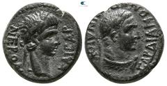 Roman Provincial Lydia. Sardeis . Nero AD 54-68. Bronze Æ 14mm., 3,45g. NΕΡΩΝ ΚΑΙCΑΡ, Laureate head of Nero right / ΕΠΙ ΜΙΝΔΙΟΥ CΑΡΔΙΑΝΩΝ, Laureate head of Herakles right, with lion skin tied around n