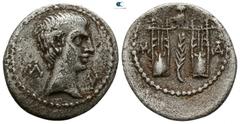 Roman Provincial Lycia. Augustus 27 BC-AD 14. Drachm AR 18mm., 3,06g. Λ-Y, bare head right / M-A, upright branch between two lyres; above, owl standing facing. very fine Troxell, Lycian league 118; RP
