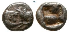 Greek Kings of Lydia. Sardeis. Kroisos 564-539 BC. 1/12 Stater AR 6mm., 0,76g. Confronted foreparts of lion and bull / Incuse square punch. nearly very fine Berk 26-7; Traité I 413; SNG Kayhan I 1020-