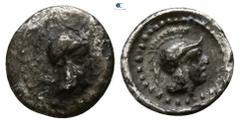 Greek Dynasts of Lycia. Uncertain Dynast 500-400 BC. Obol AR 8mm., 0,44g. Helmeted head of Athena right / Helmeted head of Athena right; all within pelleted circular border within incuse circle. very 