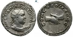 Roman Imperial Balbinus AD 238. Rome Antoninianus AR 22mm., 4,39g. IMP CAES D CAEL BALBINVS AVG, radiate, draped, and cuirassed bust of Balbinus to right / CONCORDIA AVGG, clasped right hands. very fi