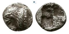 Greek Troas. Abydos circa 350 BC. Tetartemorion AR 5mm., 0,17g. Head of Eagle left / Quadripartite incuse square. nearly very fine