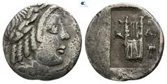 Greek Lycia. Masikytes. Lycian League circa 27-20 BC. Hemidrachm AR 13mm., 1,19g. Laureate head of Apollo right / Kithara, tripod to right, all in incuse square. nearly very fine RPC I 3310; Troxell, 