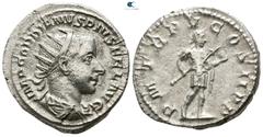 Roman Imperial Gordian III. AD 238-244. Rome Antoninianus AR 23mm., 4,33g. IMP GORDIANVS PIVS FEL AVG, radiate, draped and cuirassed bust of Gordian right / P M TR P V COS II P P, Gordian standing rig