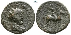 Roman Provincial Macedon. Philippi. Gallienus AD 253-268. Bronze Æ 19mm., 7,19g. [IMP ECN GALLIENVS AVG], radiate, draped and cuirassed bust right / [HEROI AVLONITE], Hero Aulonites on horseback ridin
