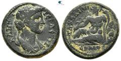 Roman Provincial Lydia. Tabala. Pseudo-autonomous issue circa AD 200-220. Bronze Æ 20mm., 7,17g. IЄPA CVN-KΛHT[O]C, youthful draped bust of the Roman Senate right / TABAΛЄΩΝ ЄPMOC, river-god Hermos re
